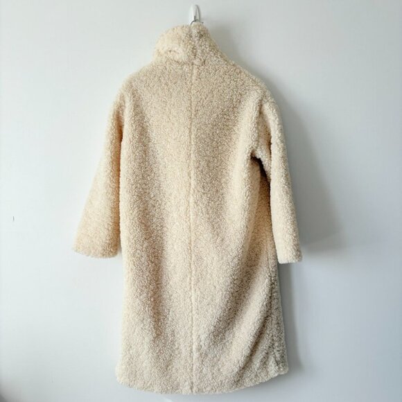 Zara Soft Teddy Double Button Long Coat Ecru Cream Size Small - Picture 3 of 5
